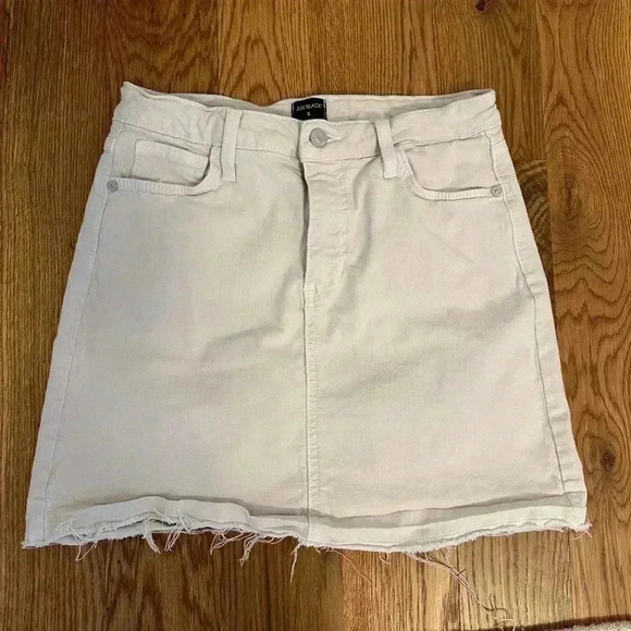 Just Black Released Hem Mini Denim Skirt Oatmeal Size S - Picture 1 of 3